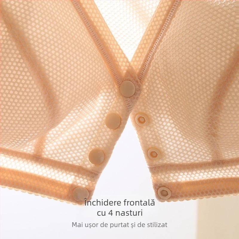 Sutien în stil vestă, cupă completă, cupă nemodelată, închidere frontală, bretele duble fixe