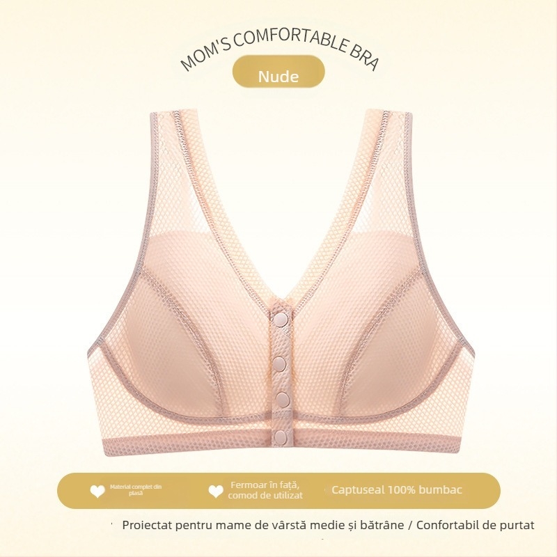 Sutien în stil vestă, cupă completă, cupă nemodelată, închidere frontală, bretele duble fixe