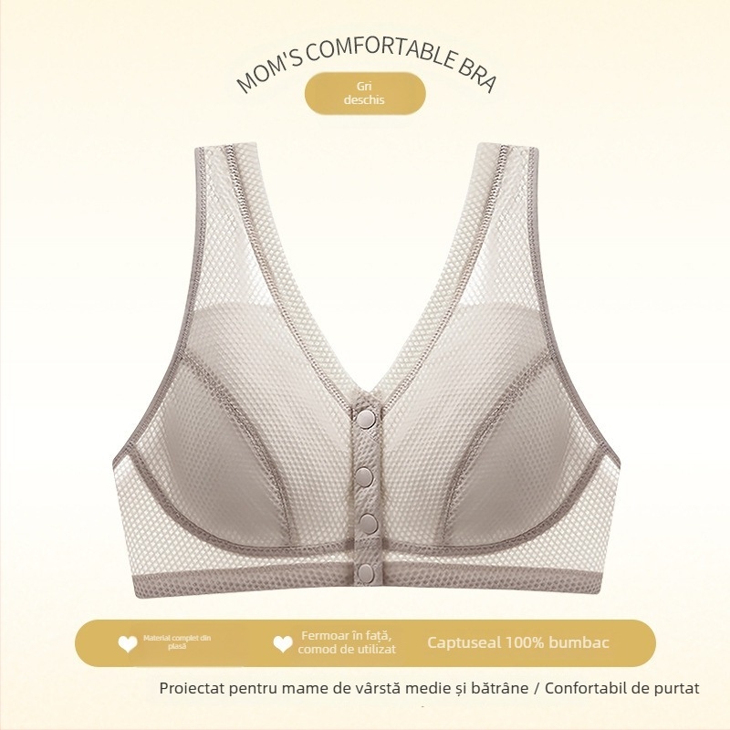 Sutien în stil vestă, cupă completă, cupă nemodelată, închidere frontală, bretele duble fixe