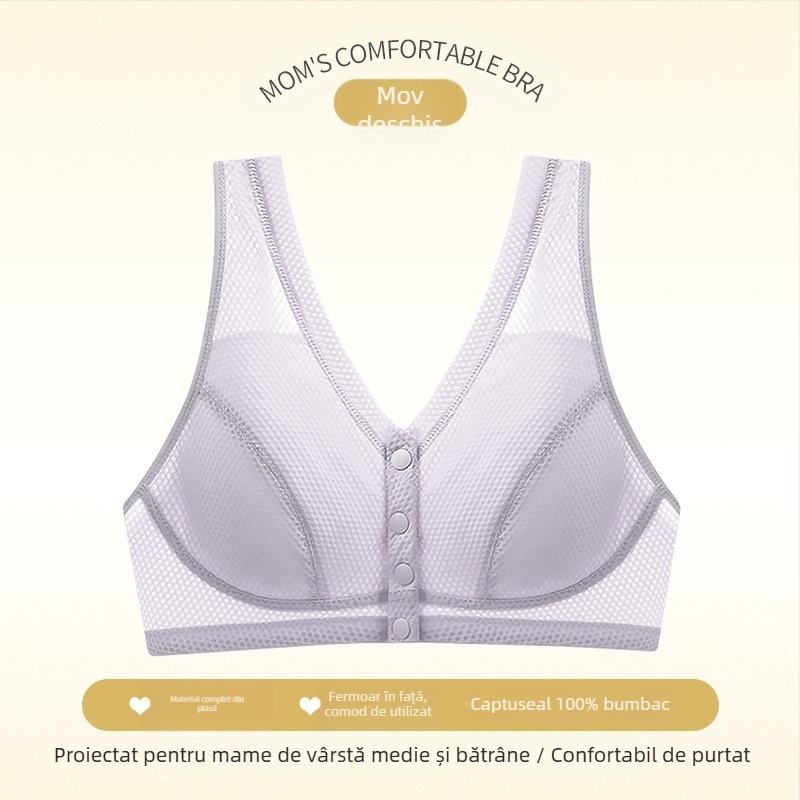 Sutien în stil vestă, cupă completă, cupă nemodelată, închidere frontală, bretele duble fixe