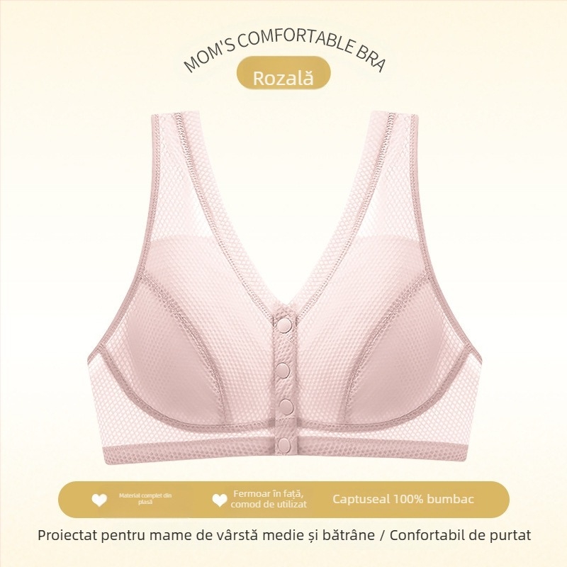 Sutien în stil vestă, cupă completă, cupă nemodelată, închidere frontală, bretele duble fixe