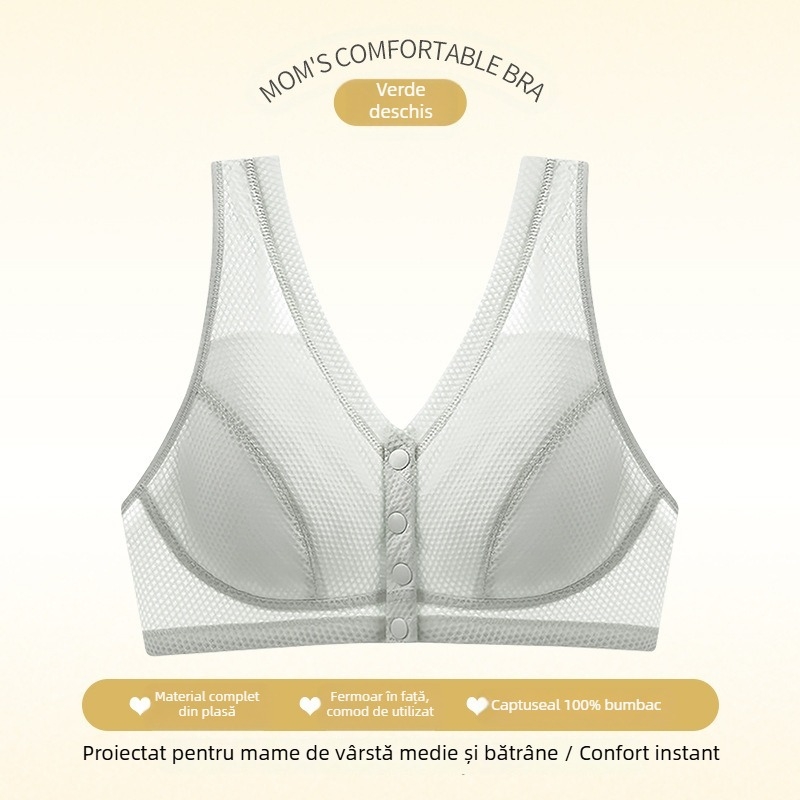 Sutien în stil vestă, cupă completă, cupă nemodelată, închidere frontală, bretele duble fixe