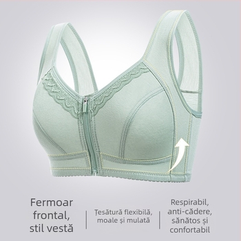 Sutien din bumbac moale cu cupă, închidere frontală, fără arcuri, stil vestă, plus-size, sprijin pentru spate pentru femei mature
