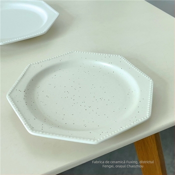 Farfurie octagonală din porțelan pentru desert, rezistentă la microunde, stil coreean