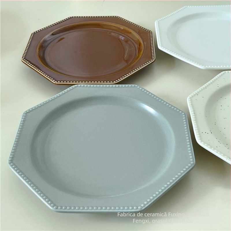 Farfurie octagonală din porțelan pentru desert, rezistentă la microunde, stil coreean