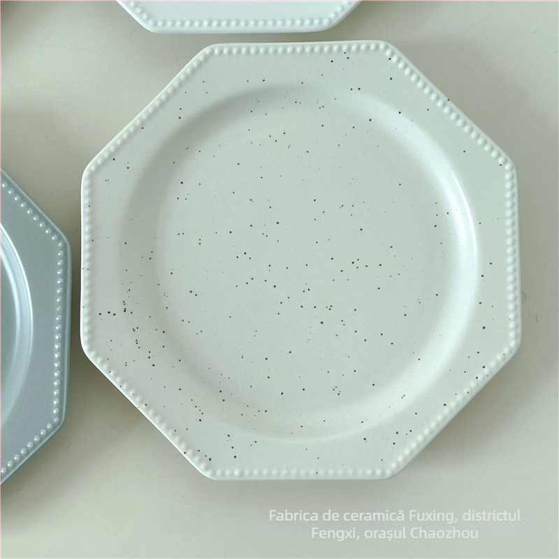 Farfurie octagonală din porțelan pentru desert, rezistentă la microunde, stil coreean