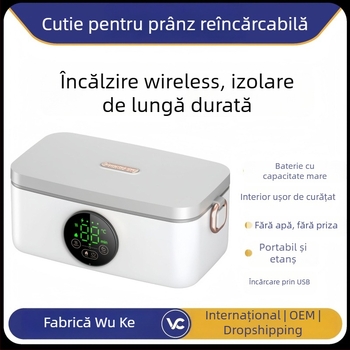Cutie de prânz electrică fără fir cu încărcare USB, 7,4V 45W, capacitate până la 1 L, corp din plastic, folie interioară din oțel inoxidabil 304
