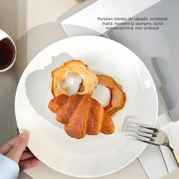 Farfurie pentru paste din porțelan cu os, rotundă, model solid, compatibilă cu microundele, finisaj supraglazură
