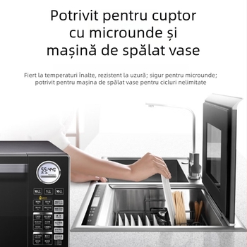 Farfurie pentru paste din porțelan cu os, rotundă, model solid, compatibilă cu microundele, finisaj supraglazură