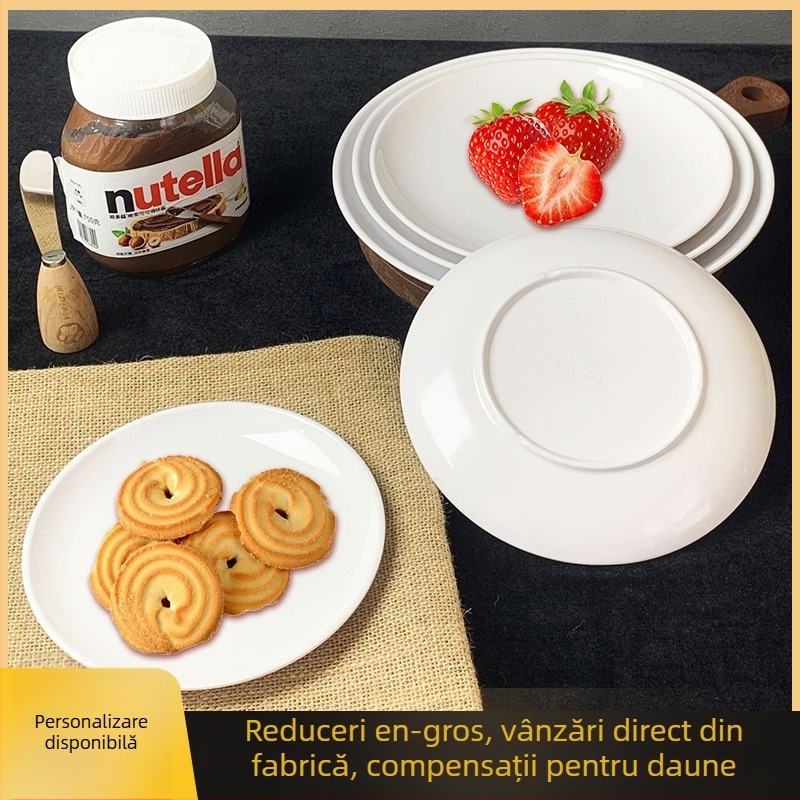 Farfurie pentru paste din porțelan cu os, rotundă, model solid, compatibilă cu microundele, finisaj supraglazură