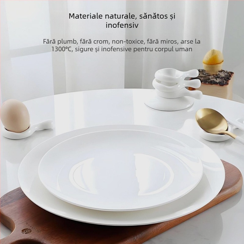 Farfurie pentru paste din porțelan cu os, rotundă, model solid, compatibilă cu microundele, finisaj supraglazură