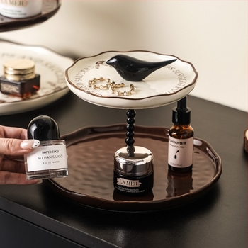 Farfurie plată pentru desert și fructe, ceramică, rotundă, stil luxuos ușor, finisaj sub glazură, potrivită pentru cuptor cu microunde