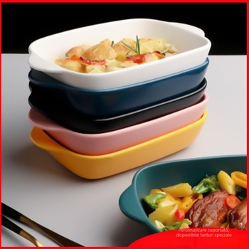 Tavă de copt pătrată din porțelan, 18–18.9 cm, compatibilă cu microunde, cu două mâneres