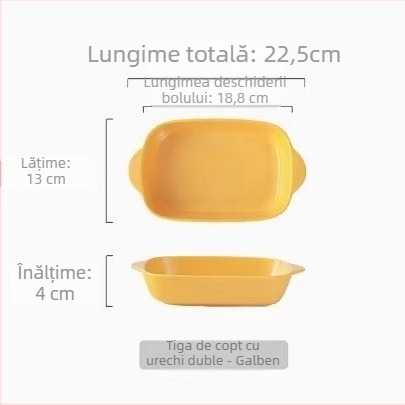 Tavă de copt pătrată din porțelan, 18–18.9 cm, compatibilă cu microunde, cu două mâneres