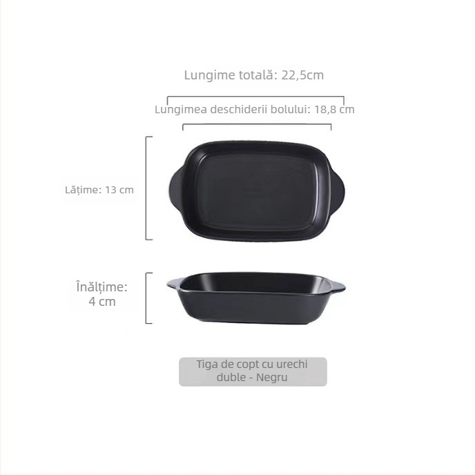Tavă de copt pătrată din porțelan, 18–18.9 cm, compatibilă cu microunde, cu două mâneres