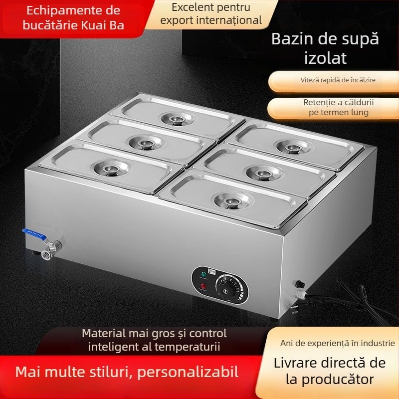 Pult de servire a mâncării izolat, încălzit electric, din oțel inoxidabil; lucrat manual; personalizabil