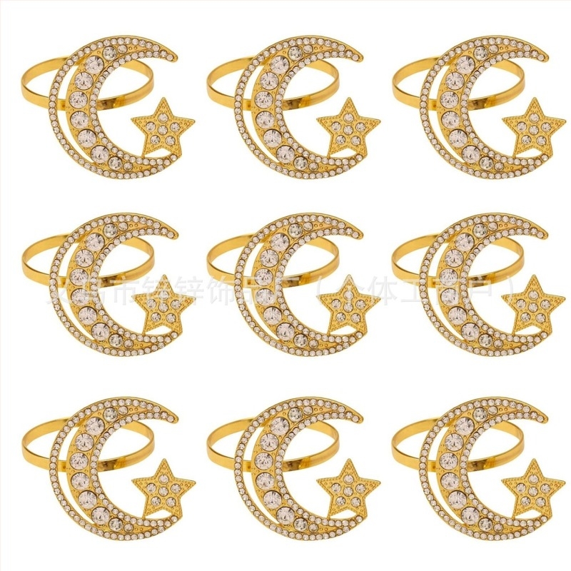 Inel pentru șervețele cu design Stea și Lună, aliaj de zinc, electroplacare, stil occidental, model fulg de zăpadă, origine Yiwu