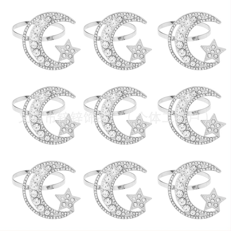 Inel pentru șervețele cu design Stea și Lună, aliaj de zinc, electroplacare, stil occidental, model fulg de zăpadă, origine Yiwu