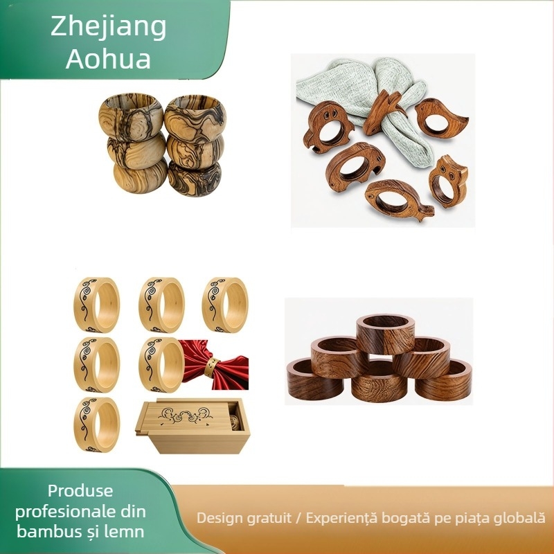 Inel din lemn pentru șervețele, stil modern minimalist, finisaj cu vopsea sau ulei, ambalaj personalizabil, imprimare logo