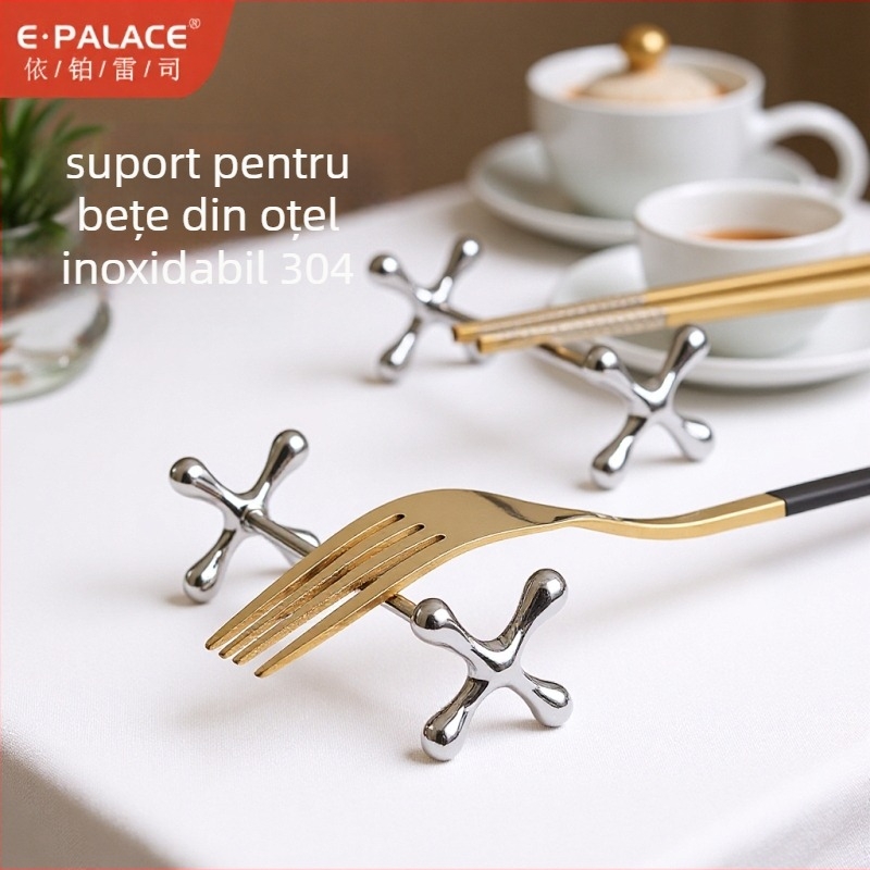 Suport metal hotelier pentru bețișoare și tacâmuri, aliaj de zinc, finisaj electroplacat, design modern minimalist, brand E-PALACE, set de 2 piese, personalizare disponibilă