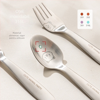 Lingură pentru copii, din oțel inoxidabil, design panda desen animat, finisaj oglindit