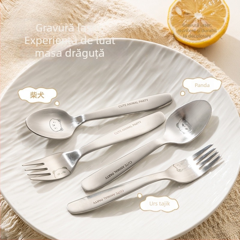 Lingură pentru copii, din oțel inoxidabil, design panda desen animat, finisaj oglindit