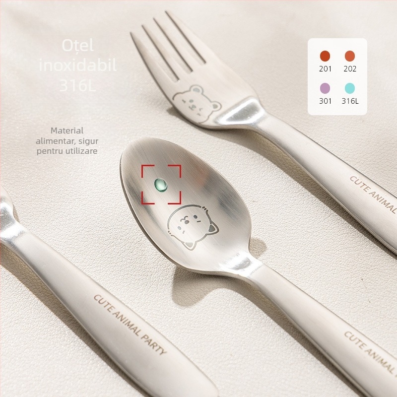 Lingură pentru copii, din oțel inoxidabil, design panda desen animat, finisaj oglindit