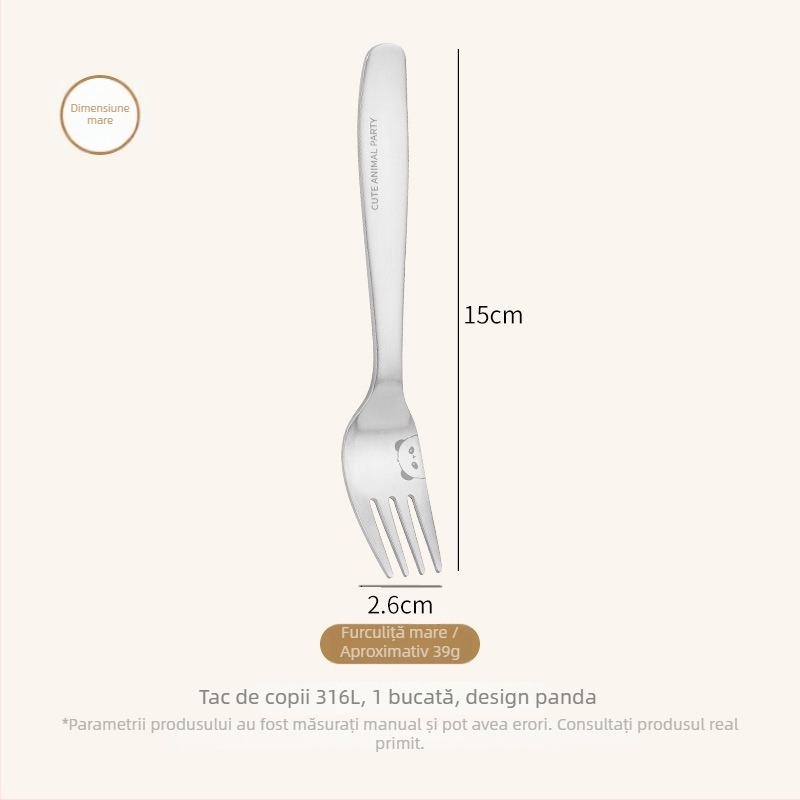 Lingură pentru copii, din oțel inoxidabil, design panda desen animat, finisaj oglindit