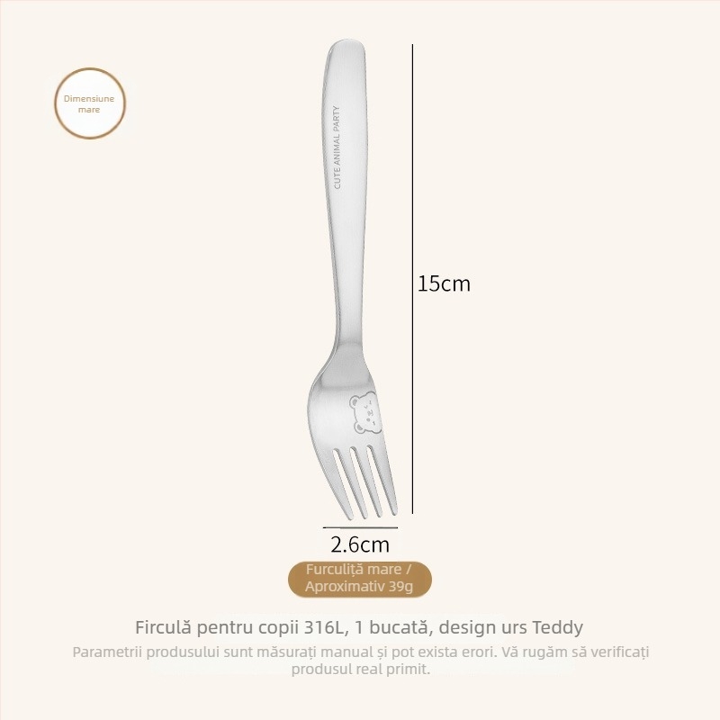 Lingură pentru copii, din oțel inoxidabil, design panda desen animat, finisaj oglindit