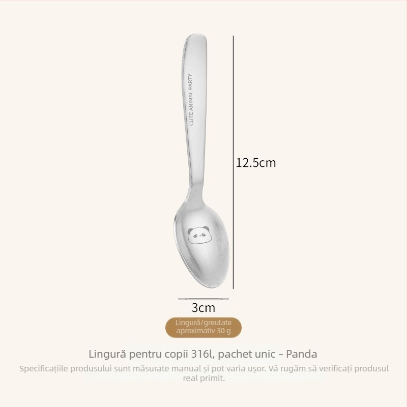 Lingură pentru copii, din oțel inoxidabil, design panda desen animat, finisaj oglindit