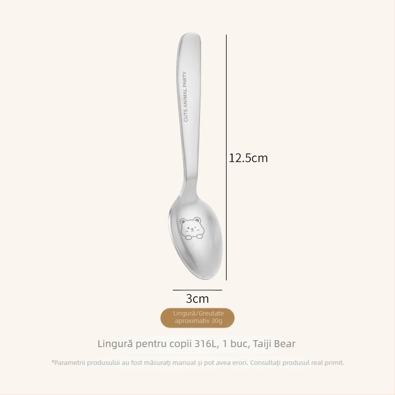 Lingură pentru copii, din oțel inoxidabil, design panda desen animat, finisaj oglindit