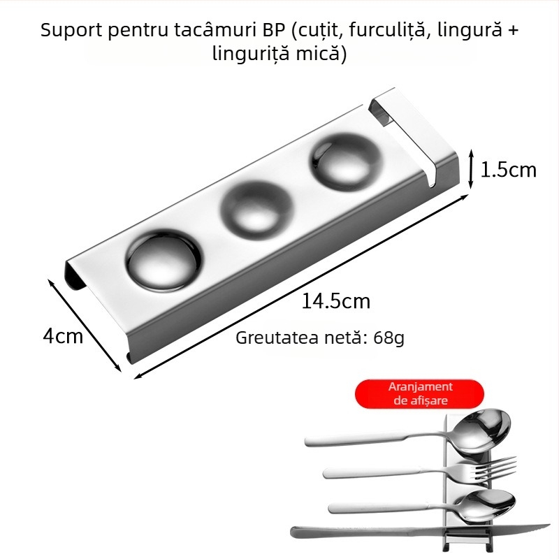 Suport pentru tacâmuri din oțel inoxidabil, suprafață oglindită, set din două piese, design integrat, model creativ