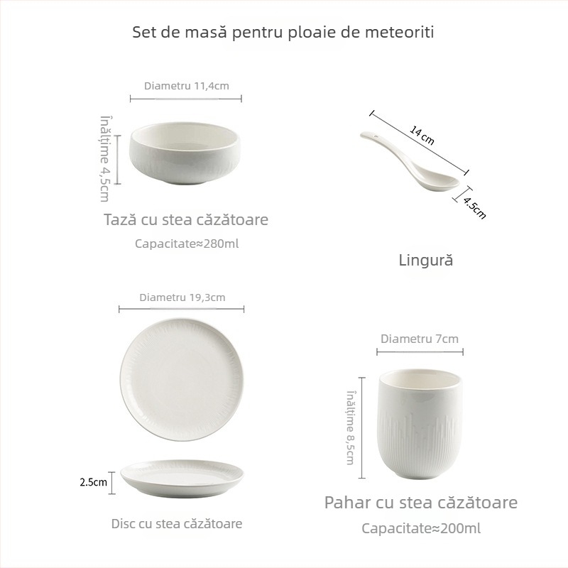 Set de masă din porțelan pentru hotel, patru piese, decor sub glazură, model solid, stil lux ușor