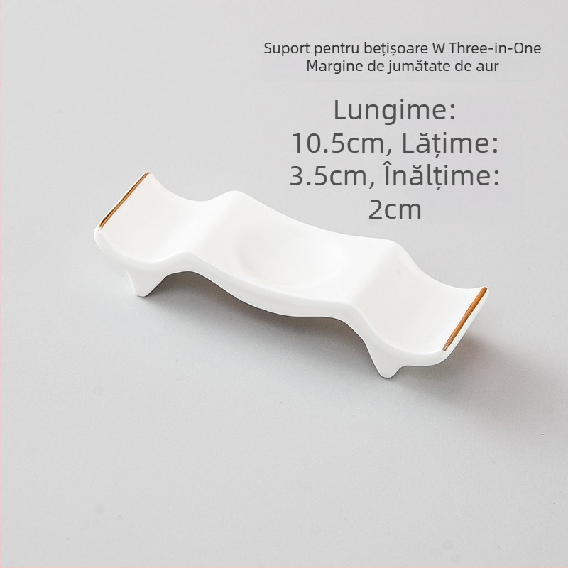 Suport din porțelan pentru bețișoare și suport pentru lingură, dublă utilizare, finisaj glazurat, decorațiune de masă hotelieră