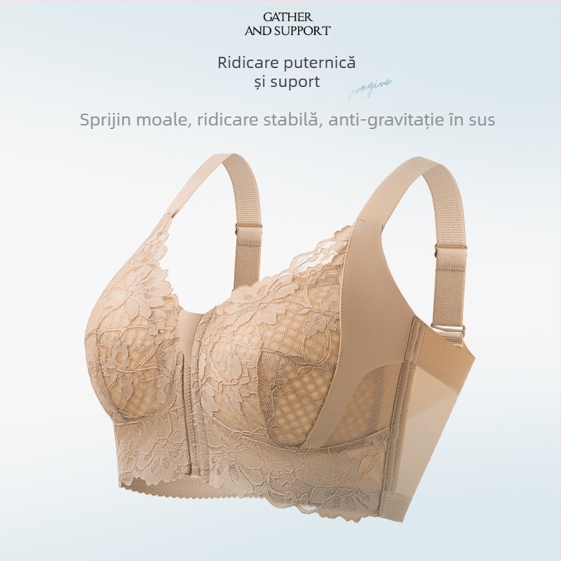Sutien cu cataramă frontală, cupe 3/4, turnate ultra-subțiri, bretele fixe, material nylon