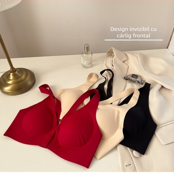 Sutien cu strângere și închidere frontală – nailon, cupă 3/4, cupă turnată subțire, bretele fixe duble