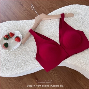 Sutien cu strângere și închidere frontală – nailon, cupă 3/4, cupă turnată subțire, bretele fixe duble