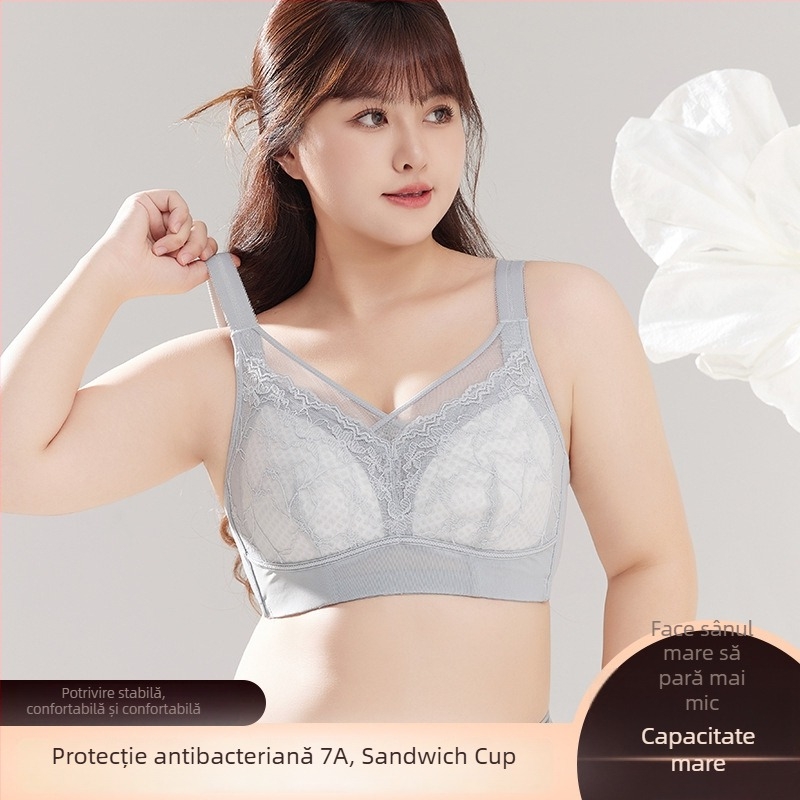  Sutien fără cusături, mărime mare, cupă completă, cupe subțiri, push-up, închidere spate cu patru rânduri, dantelă