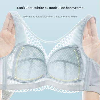 Sutien cu cupă completă, cupe modelate ultra-subțiri, fără arcuri, închidere spate cu patru rânduri de cârlige, material dantelat din nylon
