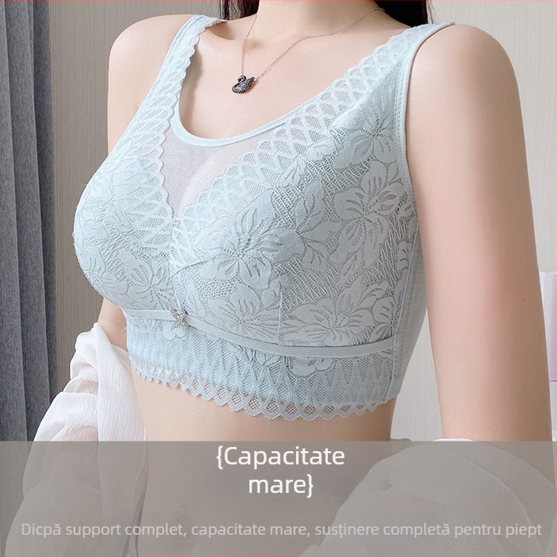 Sutien cu cupă completă, cupe modelate ultra-subțiri, fără arcuri, închidere spate cu patru rânduri de cârlige, material dantelat din nylon