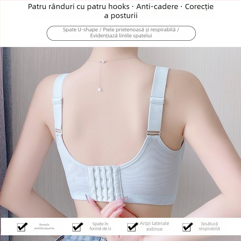 Sutien cu cupă completă, cupe modelate ultra-subțiri, fără arcuri, închidere spate cu patru rânduri de cârlige, material dantelat din nylon