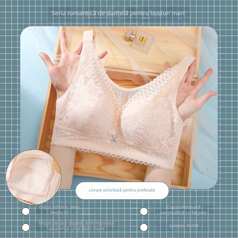 Sutien cu cupă completă, cupe modelate ultra-subțiri, fără arcuri, închidere spate cu patru rânduri de cârlige, material dantelat din nylon