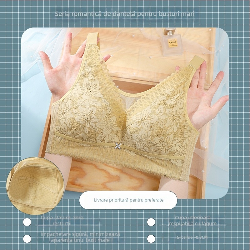Sutien cu cupă completă, cupe modelate ultra-subțiri, fără arcuri, închidere spate cu patru rânduri de cârlige, material dantelat din nylon