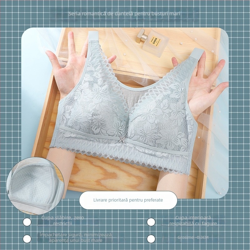 Sutien cu cupă completă, cupe modelate ultra-subțiri, fără arcuri, închidere spate cu patru rânduri de cârlige, material dantelat din nylon
