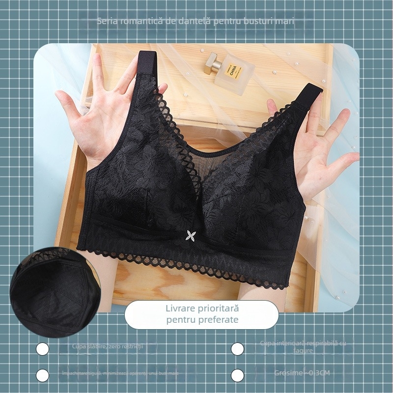 Sutien cu cupă completă, cupe modelate ultra-subțiri, fără arcuri, închidere spate cu patru rânduri de cârlige, material dantelat din nylon
