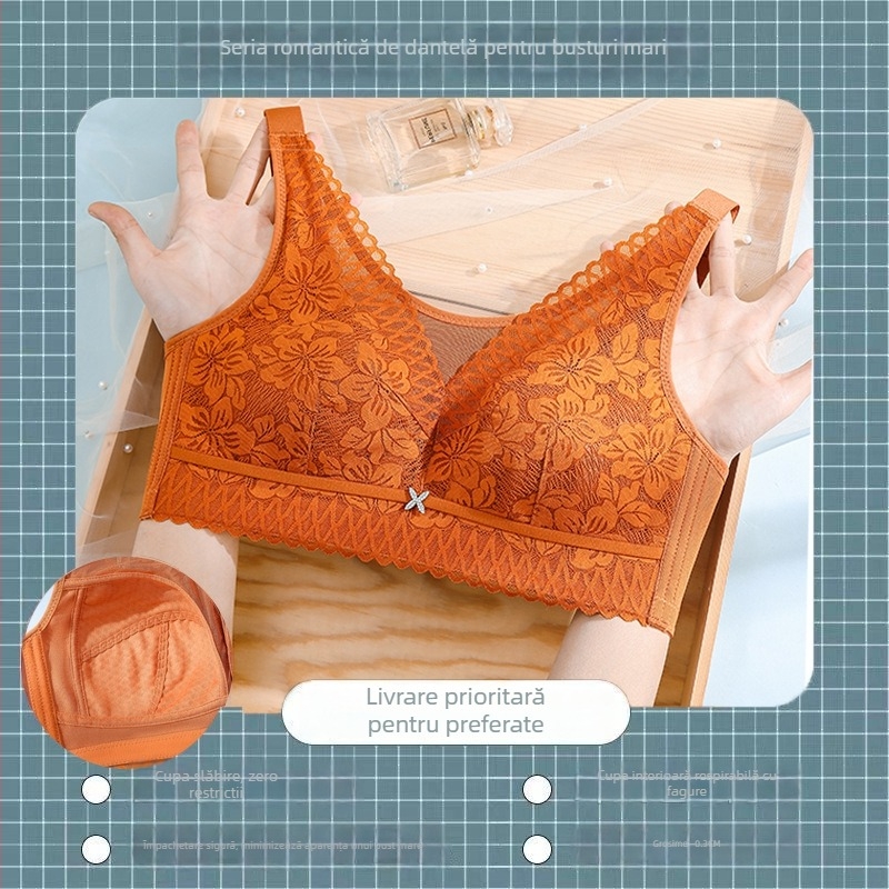 Sutien cu cupă completă, cupe modelate ultra-subțiri, fără arcuri, închidere spate cu patru rânduri de cârlige, material dantelat din nylon