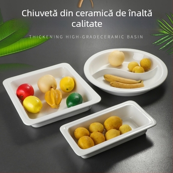 Set de porțelan pentru bufet – vase rectangulare pentru porții și farfurii rotunde din porțelan pentru servire hotelieră