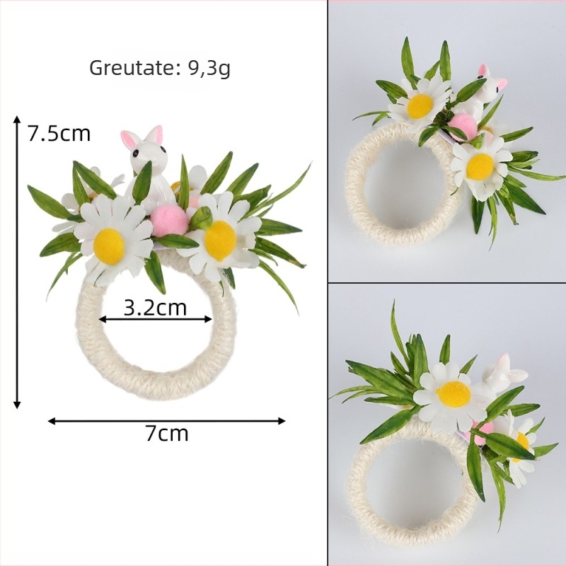 Inel pentru șervețele din rășină cu iepuraș de Paște — decor de masă, lucrat manual, motif desen animat, set de 12 bucăți