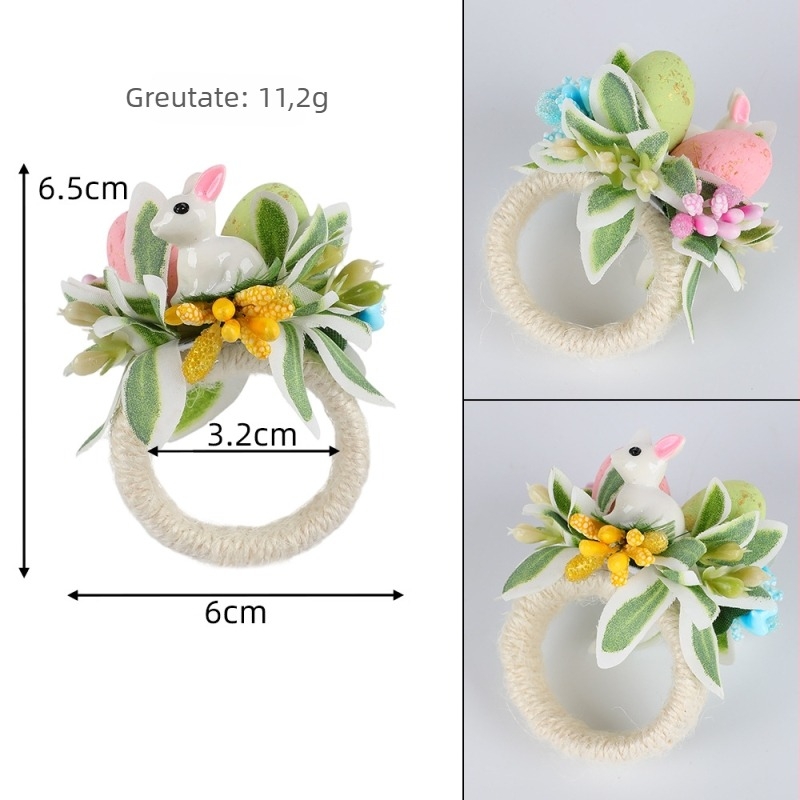 Inel pentru șervețele din rășină cu iepuraș de Paște — decor de masă, lucrat manual, motif desen animat, set de 12 bucăți