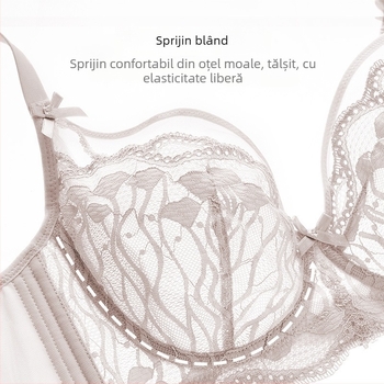 Sutien din nylon cu cupă completă, cupe fără formă, bretele fixe duble și închizătoare pe spate cu patru rânduri pentru susținere și conturare laterală